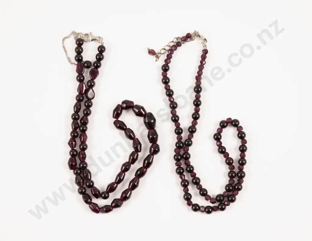Two Single Strand Garnet Bead Necklaces Image 1++