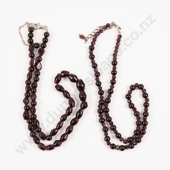 Two Single Strand Garnet Bead Necklaces