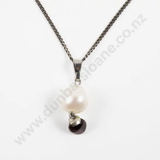 S/S Cultured Pearl and Garnet Pendant