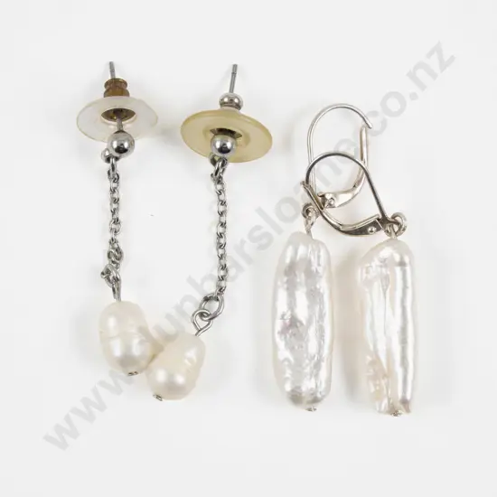 Pair S/S Single Baroque Fresh Water Pearl Pendant Drop Earrings with Other