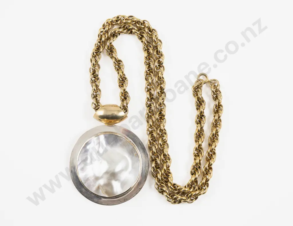 S/S Framed MOP Pendant on Gold Plated Neck Chain Image 1++