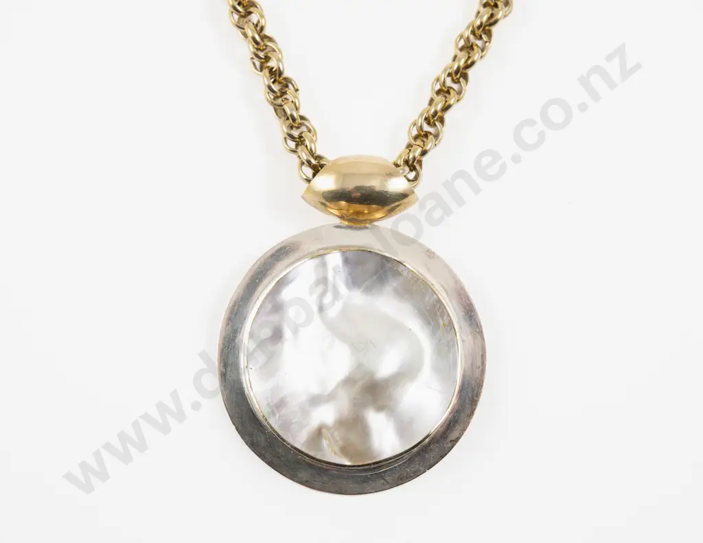 S/S Framed MOP Pendant on Gold Plated Neck Chain Image 1++