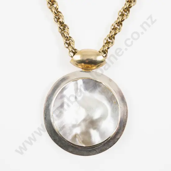 S/S Framed MOP Pendant on Gold Plated Neck Chain