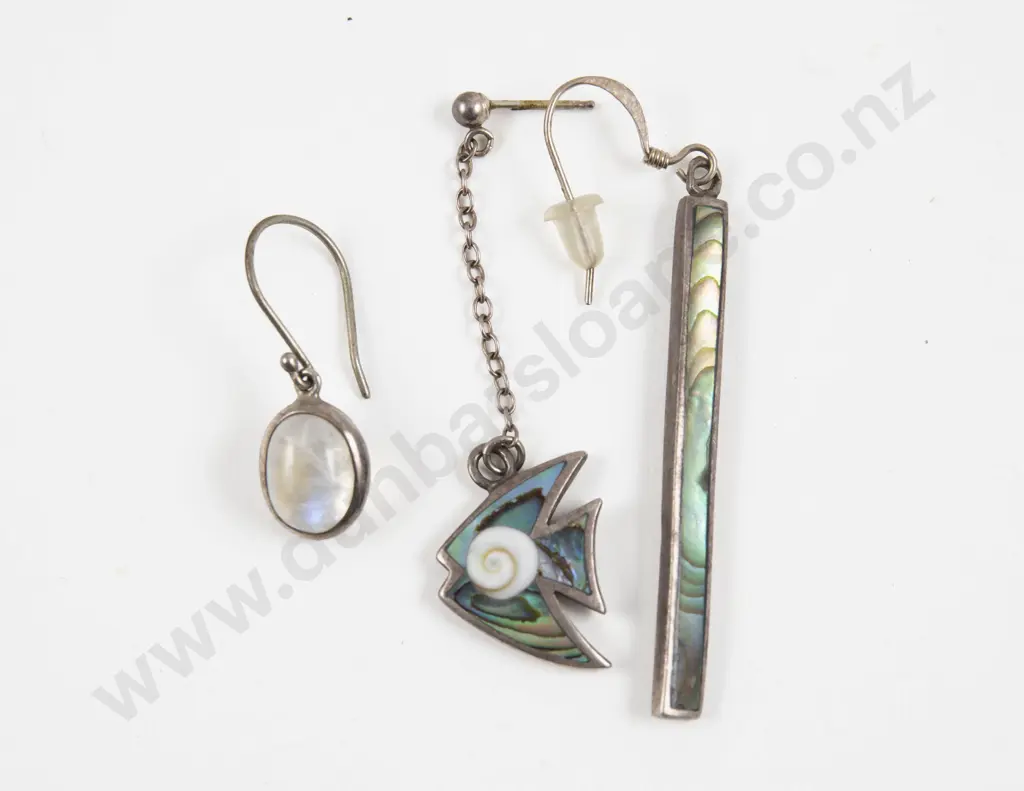 Three S/S Moonstone and Paua Odd Earrings Image 1++