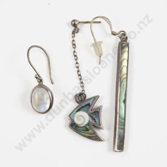 Three S/S Moonstone and Paua Odd Earrings