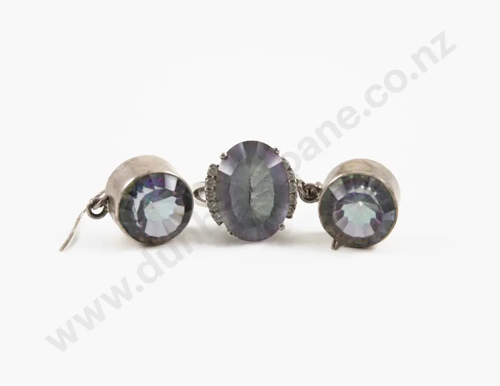 S/S Rainbow Crystal and Cubic Zirconia Dress Ring and Pair Earrings Image 1++