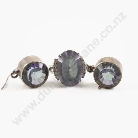 S/S Rainbow Crystal and Cubic Zirconia Dress Ring and Pair Earrings
