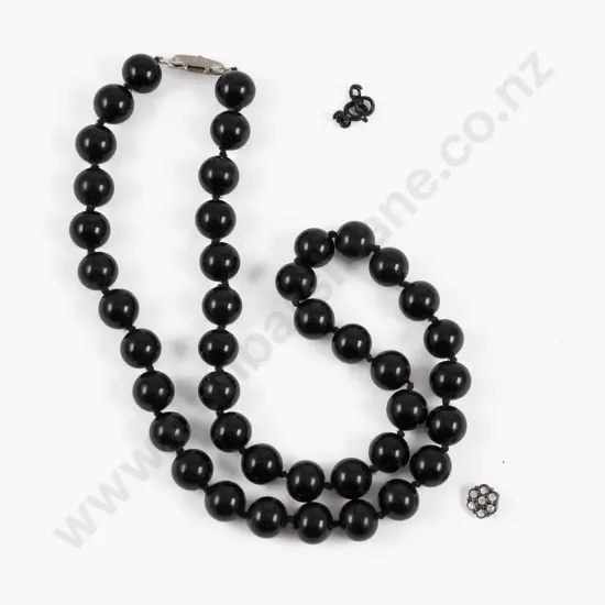Nine West 'Just an Illusion' S/S Floral Pendant with Single Strand Black Bead Necklace