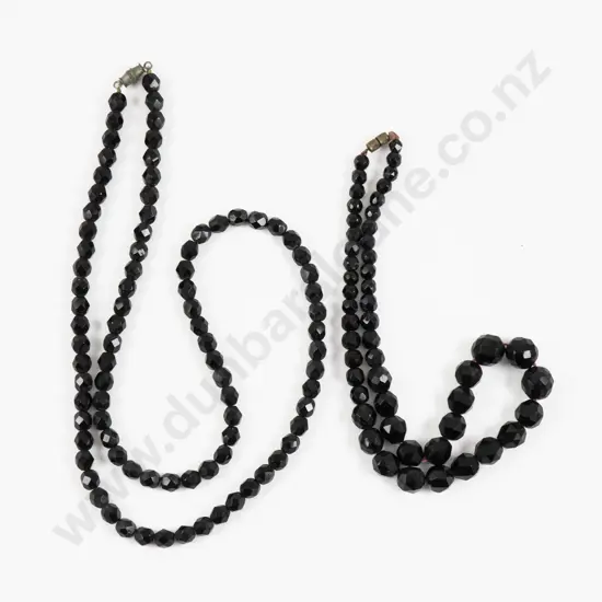 Two Single Strand French Jet Necklaces