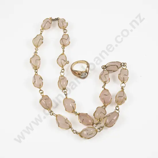 Single Strand Rose Quartz Bead Necklace