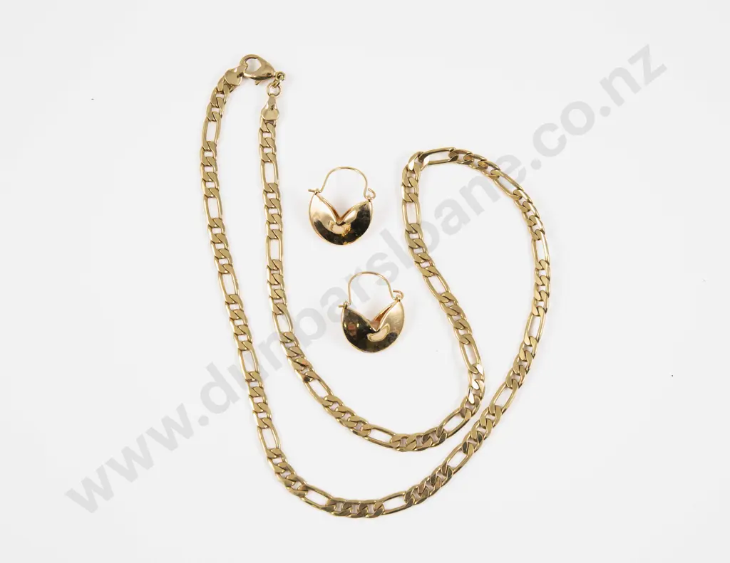 Gold Plated Fancy Link Neck Chain and Pair Earrings Image 1++