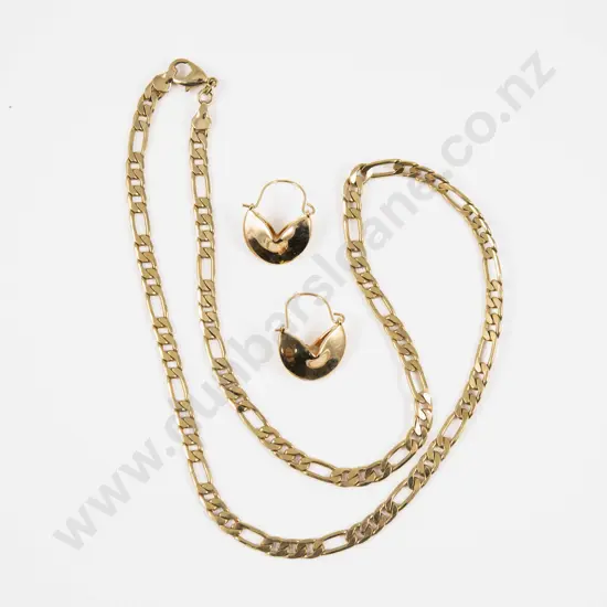 Gold Plated Fancy Link Neck Chain and Pair Earrings