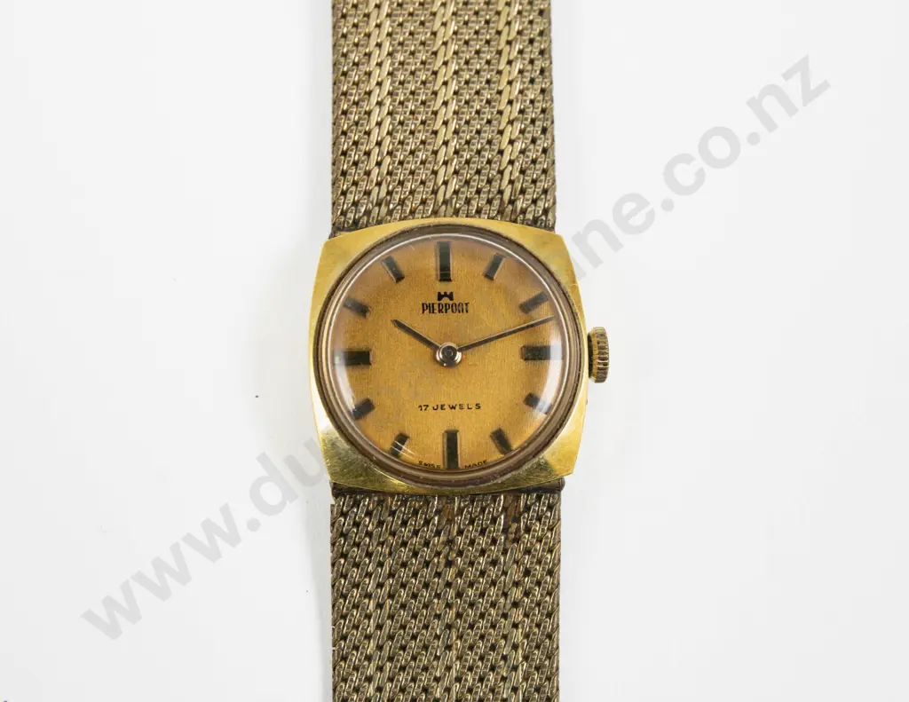 Vintage Pierport Gold Plated Ladies Wrist Watch on Mesh Bracelet Strap Image 1++