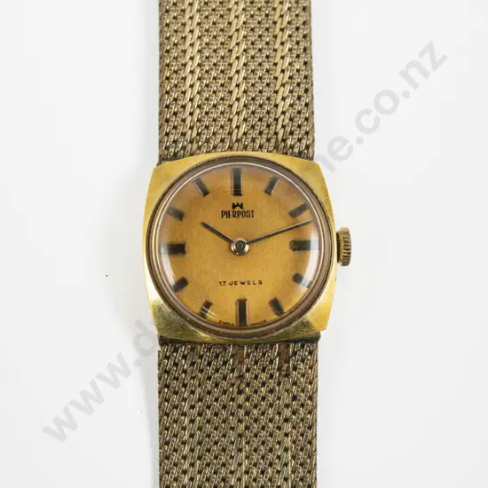 Vintage Pierport Gold Plated Ladies Wrist Watch on Mesh Bracelet Strap