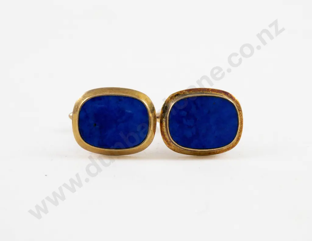 Pair 14ct Single Stone Lapis Cufflinks Image 1++