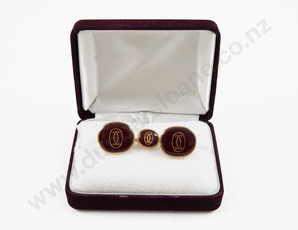 Cartier Gold Plated and Enamel Cufflinks and Tie Tack Image 1++