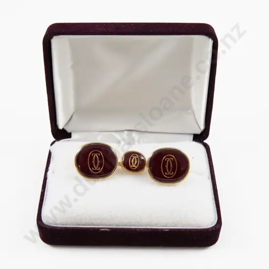 Cartier Gold Plated and Enamel Cufflinks and Tie Tack