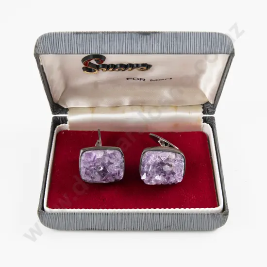Pair Gents .925 Silver and Amethyst Geode Cuff Links