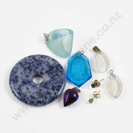 Collection of Assorted Glass and Crystal Intaglio Pendants and Two Others
