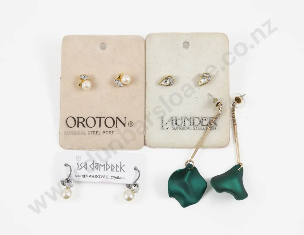 Two Pairs of Oroton and Launder Crystal Stud Earrings Image 1++