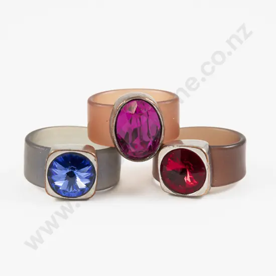 Three Single Stone Swarovski Crystal Rubber Cocktail Rings
