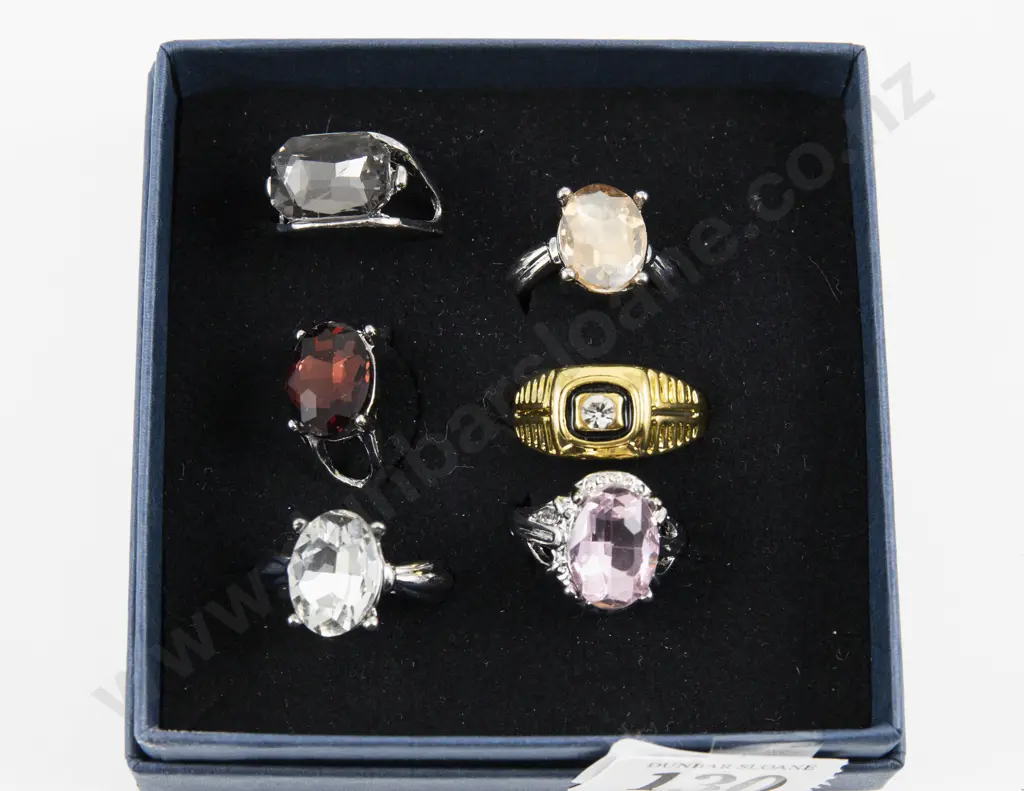 Six Costume Jewellery Gem Set Dress Rings Image 1++