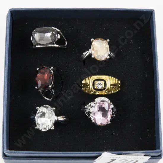 Six Costume Jewellery Gem Set Dress Rings