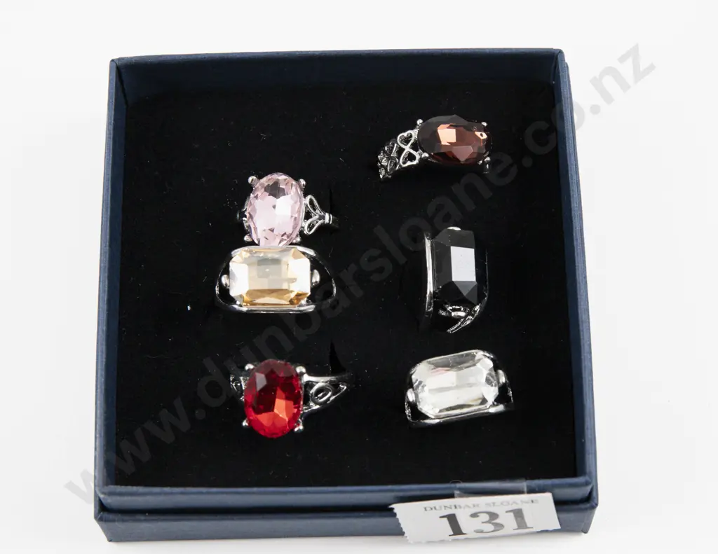 Six Costume Jewellery Gem Set Dress Rings Image 1++