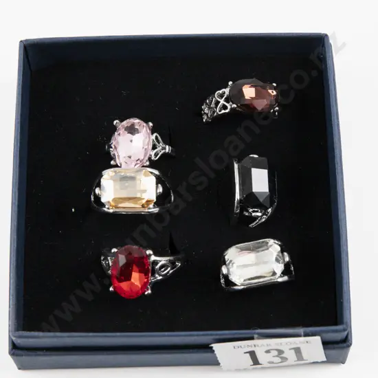 Six Costume Jewellery Gem Set Dress Rings