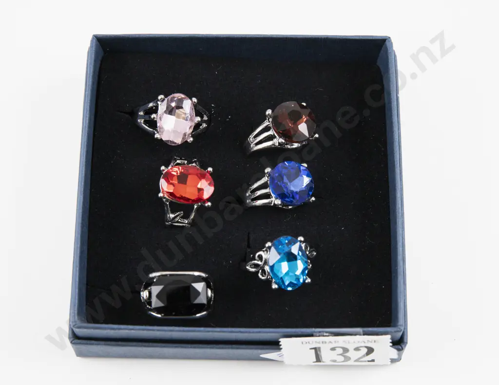 Six Costume Jewellery Gem Set Dress Rings Image 1++