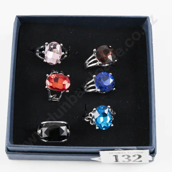 Six Costume Jewellery Gem Set Dress Rings