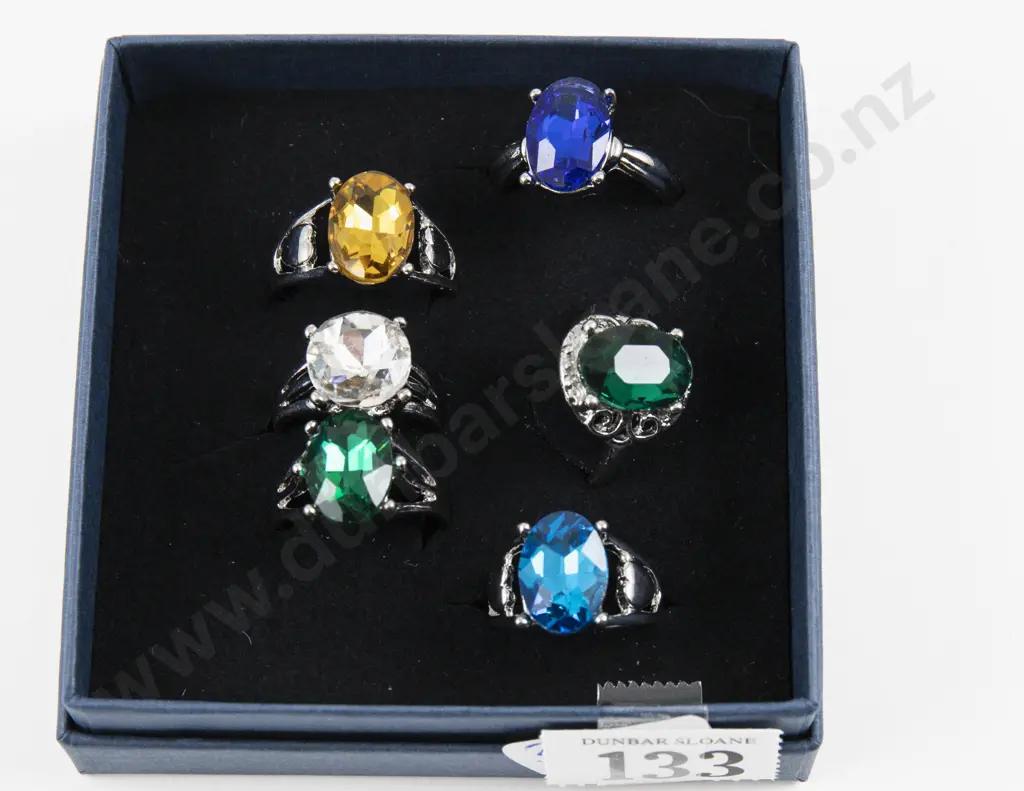 Six Costume Jewellery Gem Set Dress Rings Image 1++