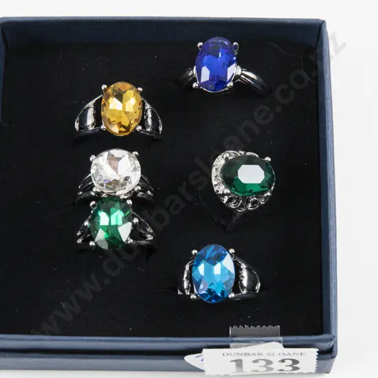 Six Costume Jewellery Gem Set Dress Rings
