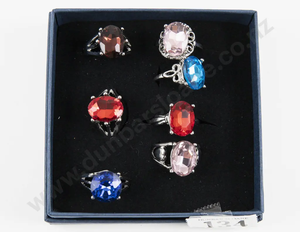 Seven Costume Jewellery Gem Set Dress Rings Image 1++