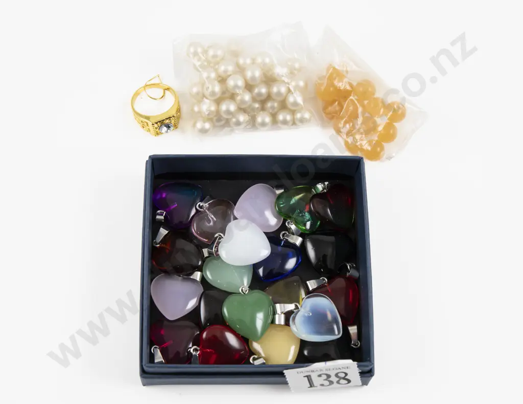 Collection of Costume Jewellery Heart Shaped Pendants Dress Ring and Loose Beads Image 1++