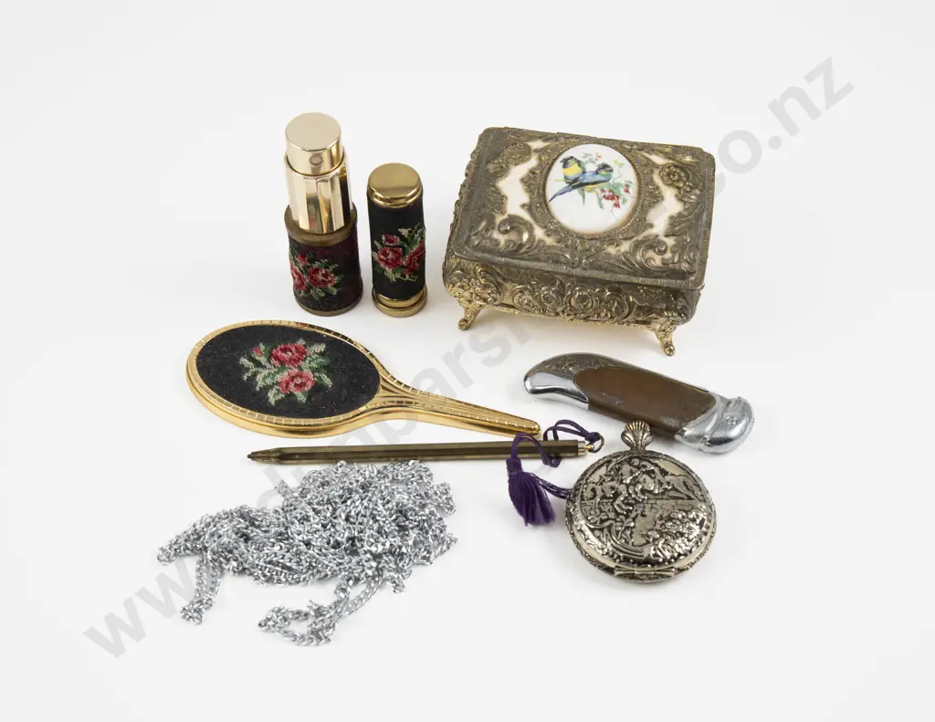 Vintage Embroidered Floral Vanity Set and Assorted Image 1++