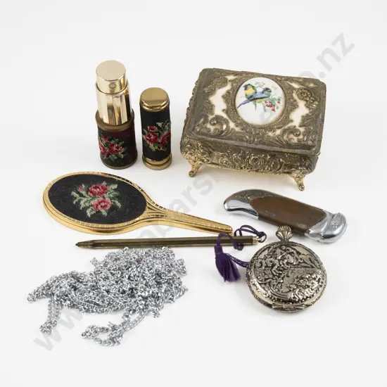 Vintage Embroidered Floral Vanity Set and Assorted