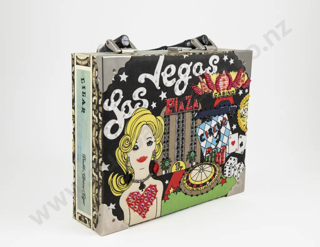 Las Vegas Casino Themed Box Handbag with Bamboo Handle Image 1++