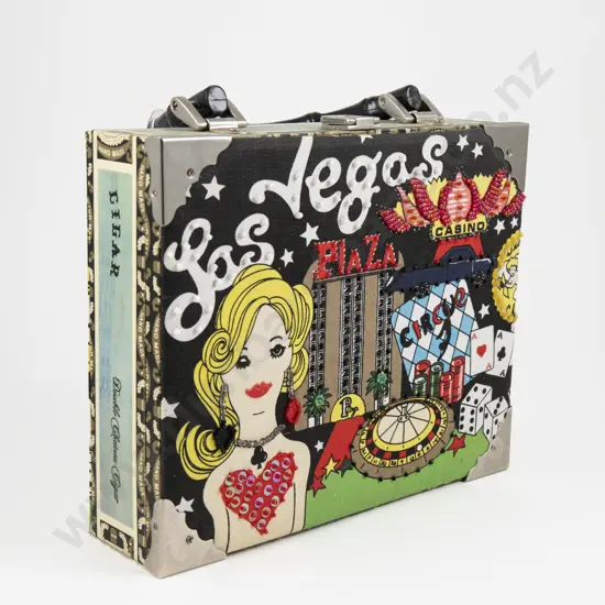 Las Vegas Casino Themed Box Handbag with Bamboo Handle