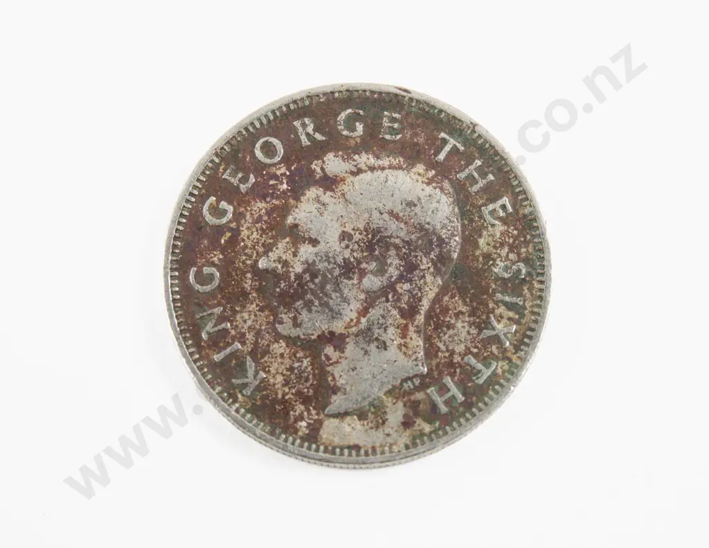 NZ 1948 Florin (flaw?) Image 1++
