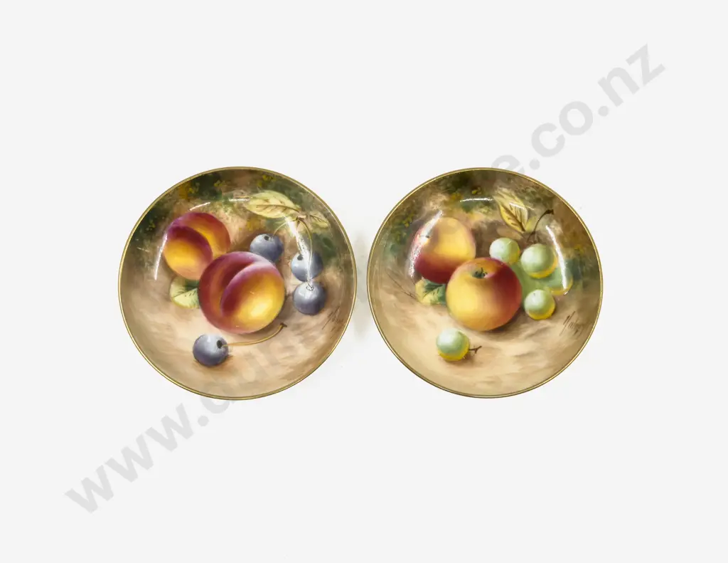 Two Royal Worcester Handpainted Fruit Pin Dishes Image 1++