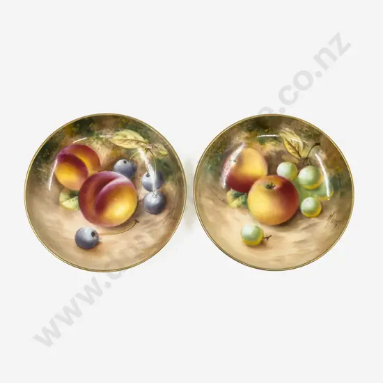 Two Royal Worcester Handpainted Fruit Pin Dishes