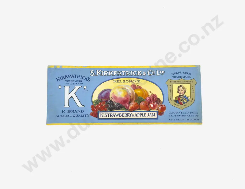Vintage Overpainted S. Kirkpatrick & Co, Ltd, Nelson, 'K' Jam Advertising Sign Image 1++