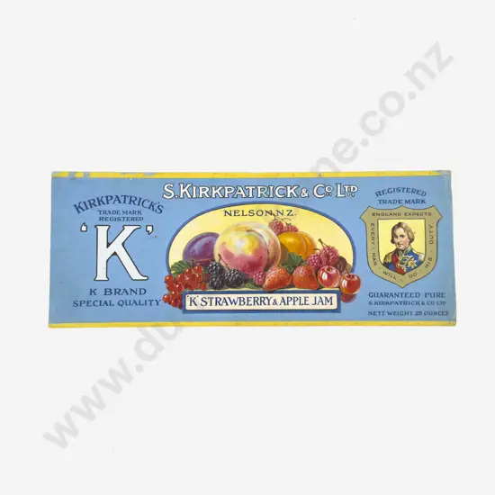 Vintage Overpainted S. Kirkpatrick & Co, Ltd, Nelson, 'K' Jam Advertising Sign
