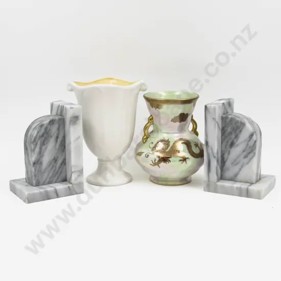 Pair of Marble Bookends together with Maling Vase & Other