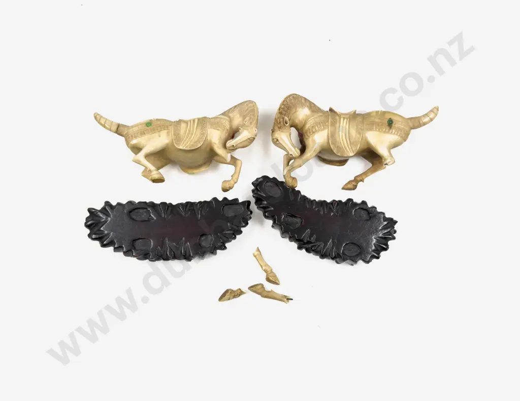 Pair of Ivory Horses on Stands (Faults) Image 1++