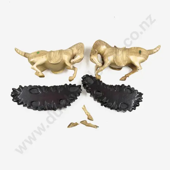 Pair of Ivory Horses on Stands (Faults)