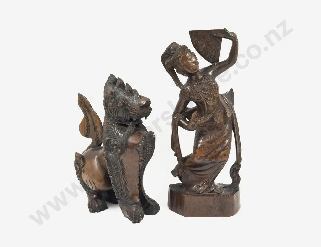 A Carved Thai Figure together with Temple Lion Image 1++