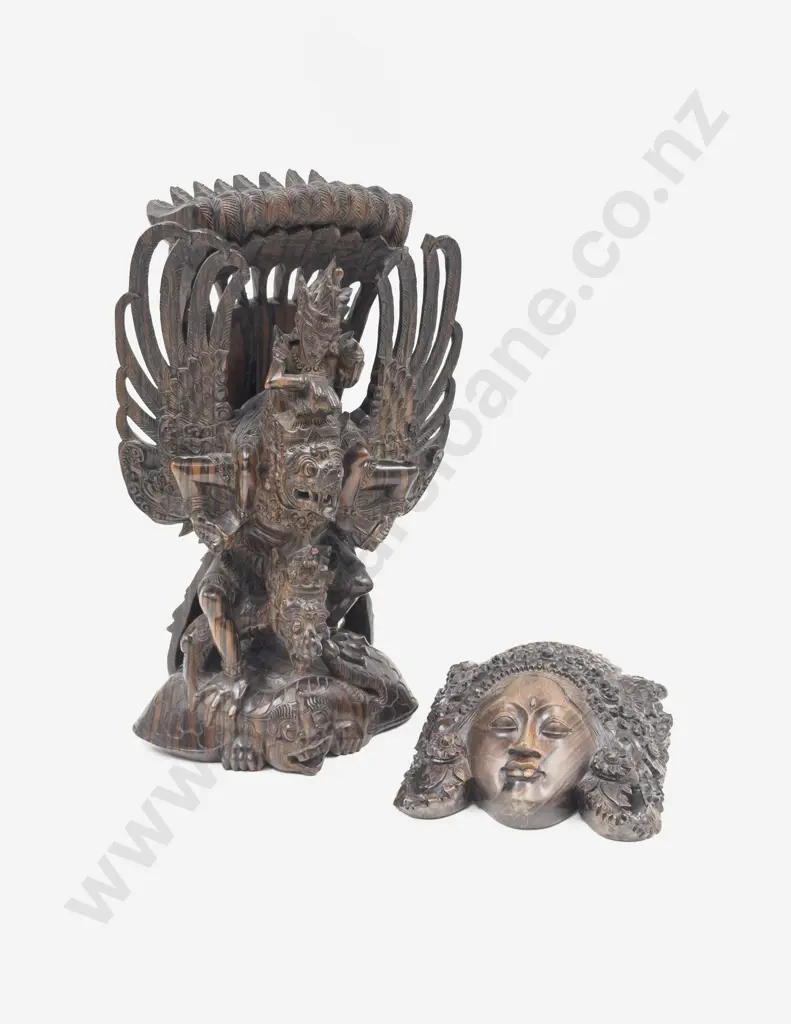 A Carved Thai Diety together with Small Mask Image 1++