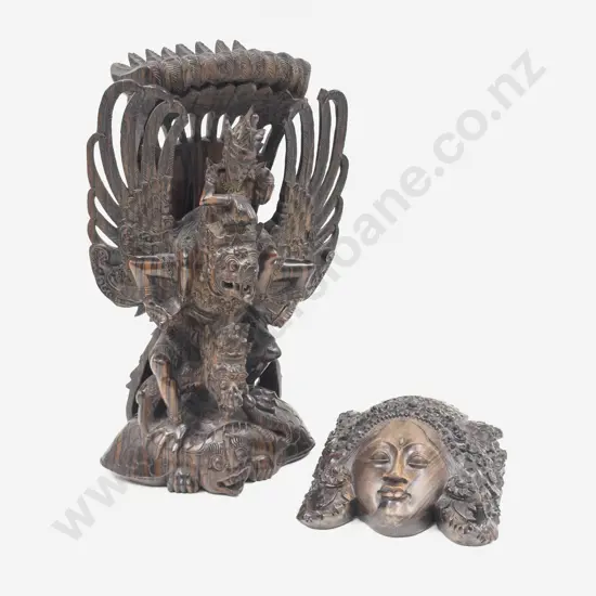 A Carved Thai Diety together with Small Mask
